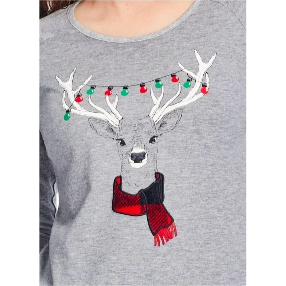 Holiday Time Pajama Set Christmas Reindeer Shirt Buffalo Plaid Pants Small‎ NEW